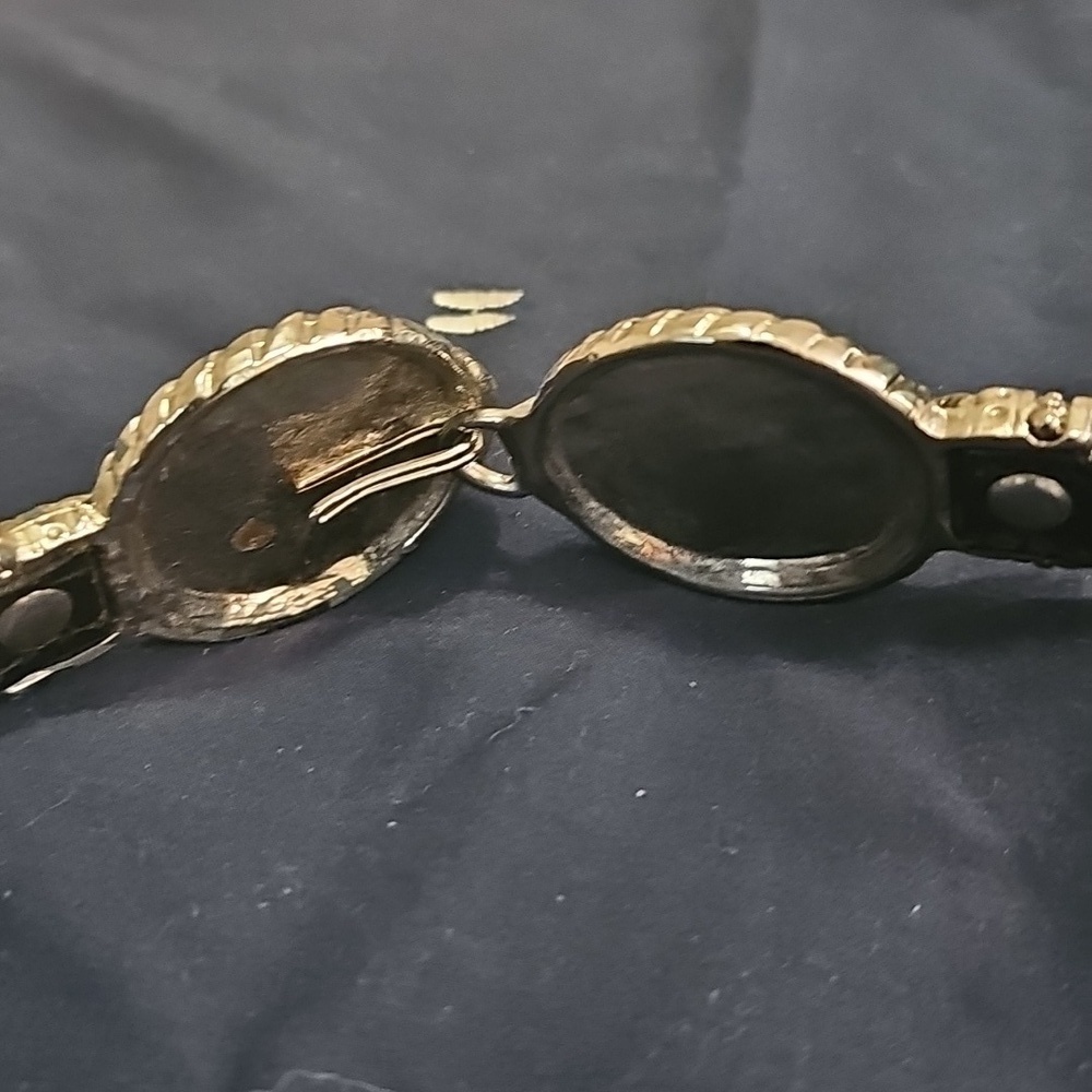 Chicos Genuine Leather Black Adjustable Gold and Silver Medallion Metal Buckle - Picture 3 of 7
